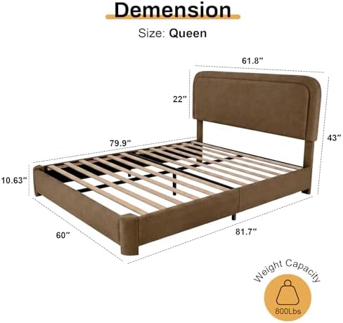 WEUP Queen Size Boucle Bed Frame, Upholstered Cloud Bed Frame with Adjustable Headboard, Soft Rounded Corners, No Box Spring Required, Easy Assembly, Coffee