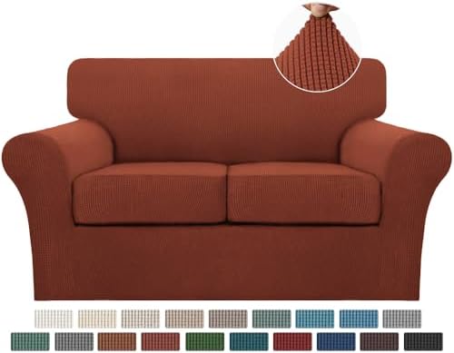 Turquoize 3 Piece Sofa Covers for 2 Cushion Couch Sofa Slipcover Soft Couch Cover for Dogs-Washable Sofa Furniture Covers with 2 Individual Cushion Covers, Thick Jacquard Fabric (Loveseat, Rust)