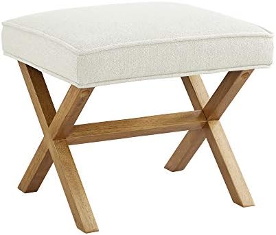 Amazon Basics Small Ottoman Foot Rest, Mid-Century Modern X Square Polyester Foot Stool, Linen, Ivory White, 18" D x 19.8" W x 18.3" H