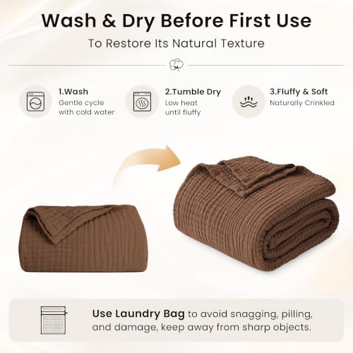 Love's cabin 100% Cotton Muslin Blanket California King, Brown