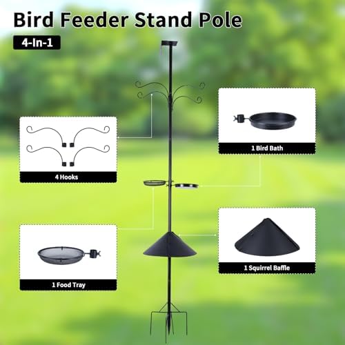 4 in 1 92 Inch Bird Feeder Pole with Squirrel Baffle