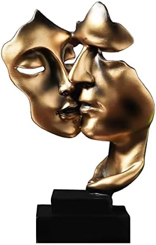 Couples Kiss Sculpture,Gold Thinker Resin Statue Ornaments,Silence is Gold Abstract Art Figurine,Abstract Style Sculptures,Living Room Desk Decorations,Bookshelf Decorative Objects