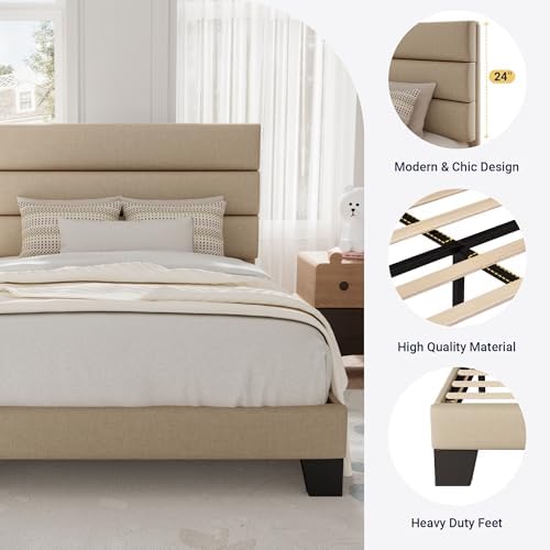 Allewie Twin Size Platform Bed Frame with Fabric Upholstered Headboard