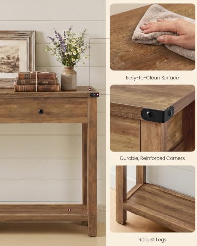VASAGLE 63 Inche Narrow Console Table with 3 Drawers and Open Storage Shelf