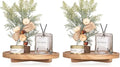 Round Decorative Tray Wood Bathroom Counter Organizer Farmhouse Kitchen Decor Wooden Riser for Soap Dish, Perfume, Candle, Sponge, 10" - Brown (Pack of 2)