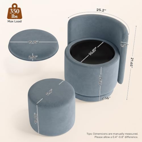 Velvet Vanity Chair with Storage 360° Swivel Accent Stool FootRest