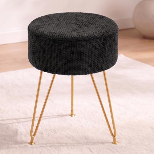 DUMOS Vanity Chair, Vanity Stool, Round Ottoman Foot Rest, Black
