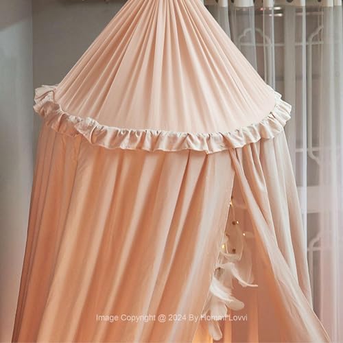 Hommi Lovvi Bed Canopy for Girls, Dreamy Frills Ceiling Hanging Princess Canopy Bedroom Decoration Soft Canopy Net Reading Nook, Extra Large Full Queen Size Bed Canopies - Light Pink