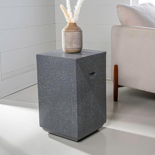 JONATHAN Y Adrian Outdoor Side Table Stool Polyresin 21", Gray Terrazzo
