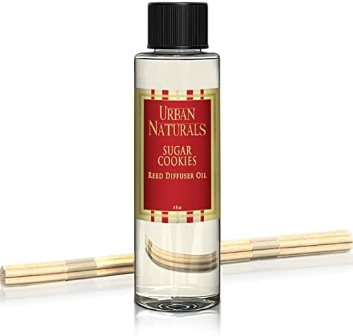 Urban Naturals Sugar Cookies Oil Reed Diffuser Refill with Free Set of Reed Sticks – Freshly-Baked, Buttery Cookie with Ginger Vanilla Frosting | Great Kitchen Scent | Made in the USA Vegan, 4 oz