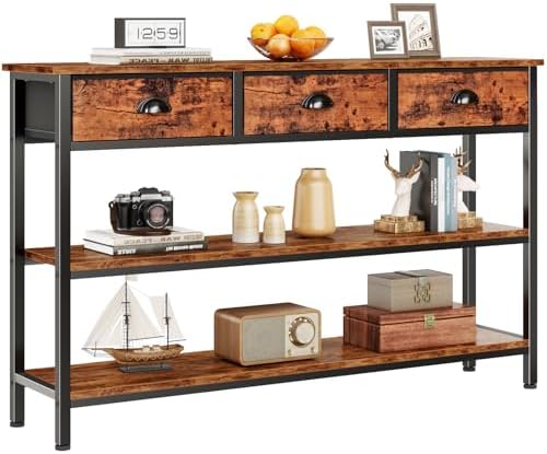 Furologee 47" Console Table with 3 Drawers,Entryway Table with Wooden Shelf