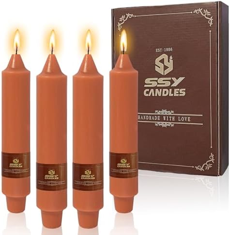 NJAO HOO Burnt Orange Candlesticks Pumpkin Short Taper Candle 7 Inch Unscented Dripless Fall Tapered Candle Set for Halloween Home Dinner Fall Decor Party, 4 Pack