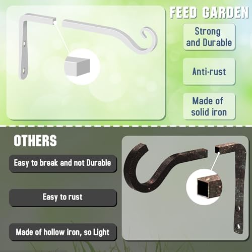 FEED GARDEN Plant Hooks 2 Pack 10 Inch, Solid 10 mm Steel Hanging Brackets