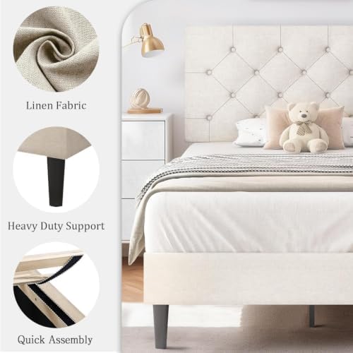 HOMBCK Twin Bed Frames for Kids, Adjustable Headboard, White