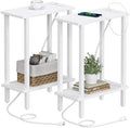 TUTOTAK Narrow Side Table Set of 2, Small End Table with Charging Station