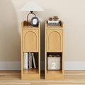 Narrow Nightstands Set of 2, Slim Bedside Tables with Raised Edge Top, Arched Drawer & Open Shelf, Modern Wooden Small End Tables for Bedroom Small Spaces (2, Natural)