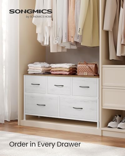 SONGMICS Dresser for Bedroom, Wide Dresser with 5 Fabric Drawers