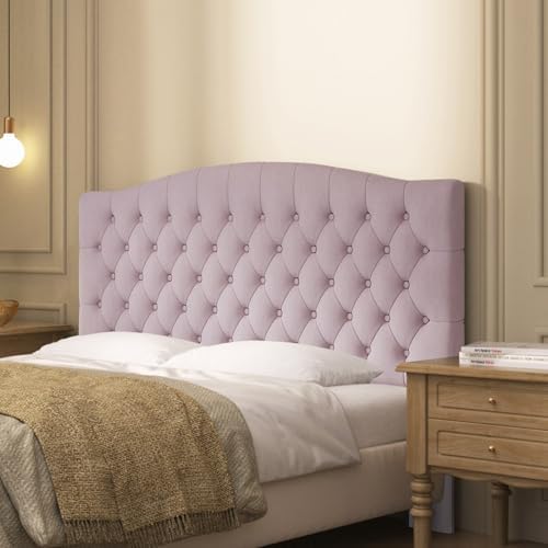 Furpopup Velvet Queen Size Headboard Only, Upholstered Wall Mount, Pink
