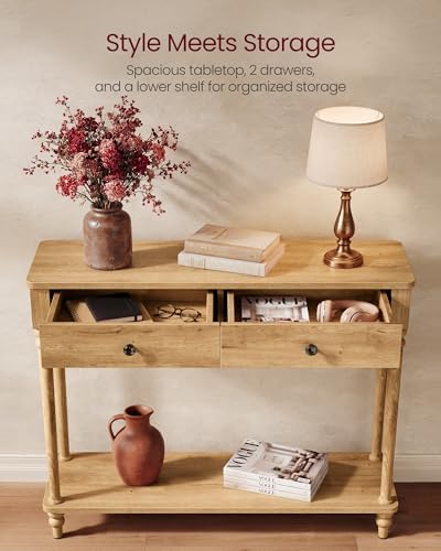 VASAGLE 39.3"Console Table, Narrow Entryway Sofa Table with Solid Wood Legs