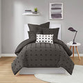 Intelligent Design Duvet Set 100% Cotton Jacquard, Tufts Accent, Shabby Chic All Season Cover for Comforter, Matching Shams, Decorative Pillows, Twin/Twin XL (68 in x 92 in), Charcoal 5 Piece