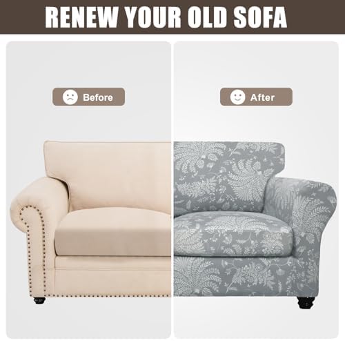 SearchI Sofa Cover Couch Covers, 2 Pieces Armchair Slipcover with 1 Separate Cushion Cover Stretch Soft Furniture Protector for Living Room Couch Cover for Pets Kids(Armchair, White Plants)