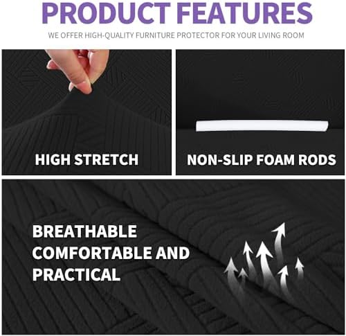 ZNSAYOTX Chair Cover with Arms (30"-47"), New Striped Sofa Chair Covers for Living Room, Dogs Pet Friendly Anti-Slip Chair Protector Spandex Armchair Slipcovers (Black, Chair)