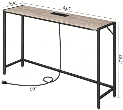 MAHANCRIS Narrow Console Table, 43.7" Sofa Table with Outlets, Greige