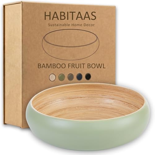 Fruit Bowl for Kitchen Counter – Handmade Spun Bamboo, Large 11.75" Fruit Basket, Eco-Friendly Decorative Serving Bowl for Home Decor, Produce Storage & Centerpiece (Sage)