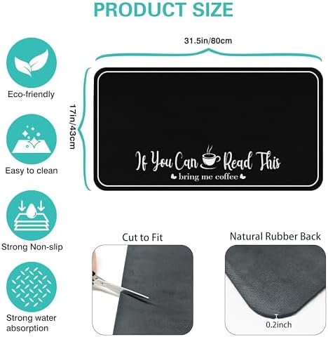 Coffee Bar Mat for Countertops 31.5inx17in,Absorbent Hide Stain Anti-Slip Cafe Bar Accessories Fit Under Coffee Machine Mat,Dish Drying mats for Kitchen