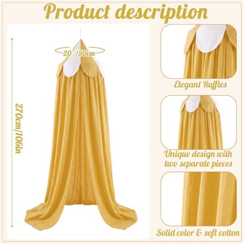 Bed Canopy with Scalloped Edge, 2 Panel Striped, Bright Yellow
