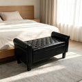 51 Inch Black Faux Leather Storage Ottoman Bench with Rolled Armrests