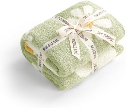 Snuggle Sac Spring Flower Throw Blanket for Couch, Fuzzy Microfiber Warm Winter Daisy Floral Blankets, Cute Throws for Girls Daughter Gifts, Flower Sage Green, 50x60 inches