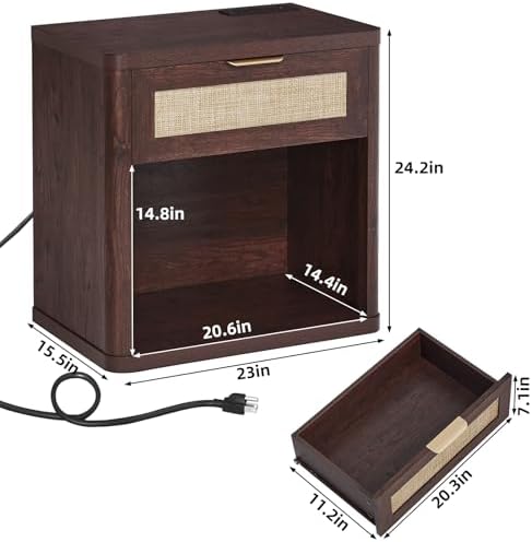 LEYAOYAO Rattan 23" Nightstands Set of 2 with Charger for Bedroom