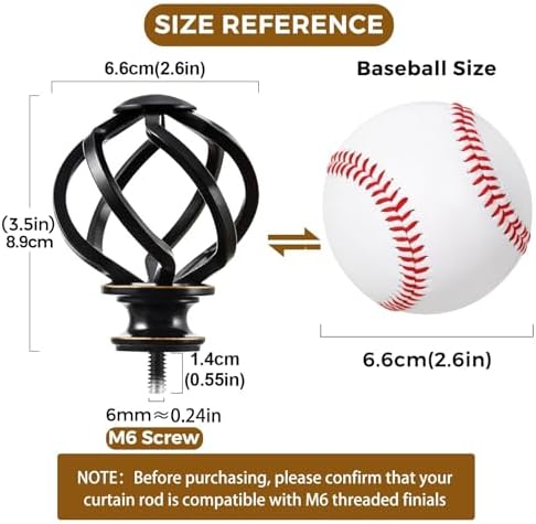 KAMANINA Black Finials for 1 or 7/8 In Curtain Rods, Twisted Cage Design