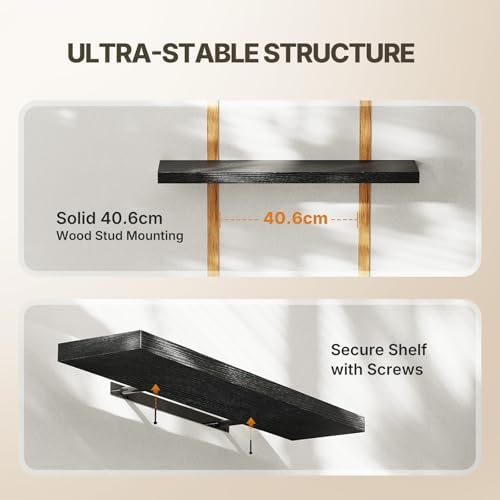 Amada 24 Inch Floating Shelves with Invisible Brackets, Set of 2, Black