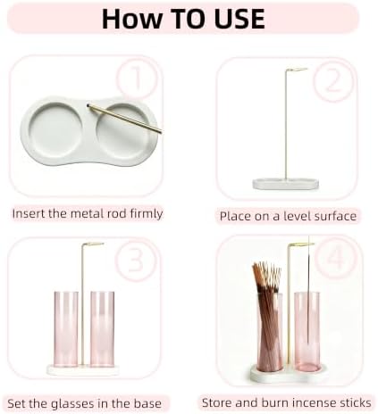 Pink Glass Incense Holder, Incense Sticks Holder Burner with Storage & Ash Catcher for Room Decor (Pink)