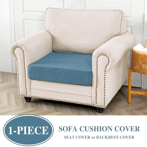 LA MEACK Couch Cushion Cover Seat Cushion Cover Stretch Armchair Cover Separate Sectional Sofa Slipcovers Furniture Protector(1 Piece for Seat or Sofa Backrest, Blue)