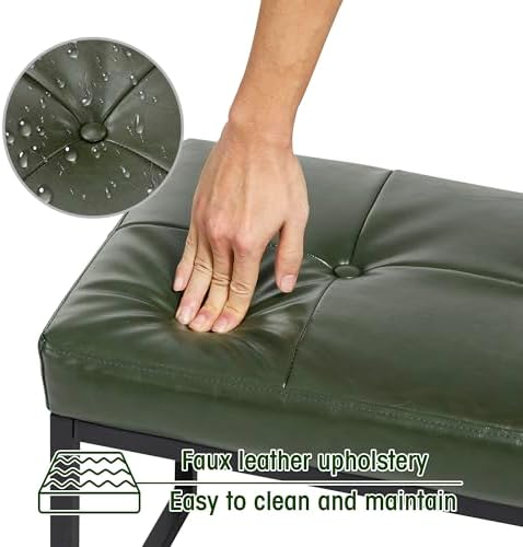Glitzhome Ottoman Bench, Modern PU Leather Vanity Stools Chairs with Metal Frame, Makeup Stool Padded Foot Rest Stool for Living Room Vanity, Entryway, Bathroom,Green