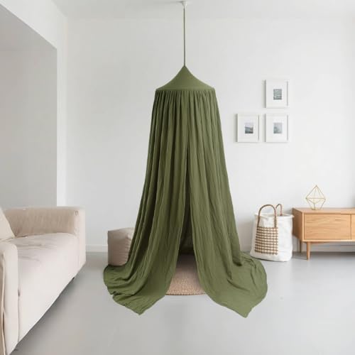 Cotton Kids Bed Canopy, Nursery Room Baby Crib Hanging Curtain Mosquito Net Hideaway Bedding Children Reading Nook Decoration, Pastel Neutral Color for Boys & Girls (Small Green)