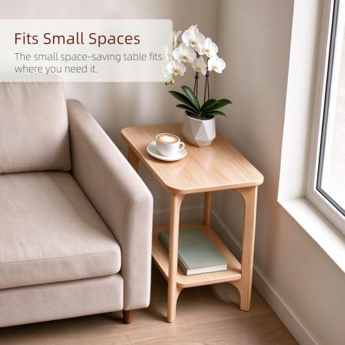 Small Real Natural Wood Side Table for Living Room, Bedroom