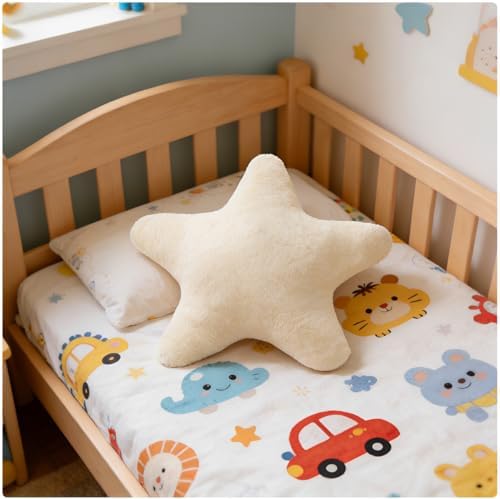 Star Shaped Throw Pillows Set of 2,Cute Plush Decorative Pillows with Fluffy Faux Rabbit Fur, Soft Star Cushion for Sofa Couch Bed Living Room Bedroom Home Decor (White, 15.7")