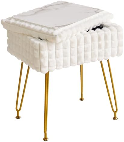 IBUYKE Rectangle Vanity Chair Ottoman, Footrest Stool, White WBD004W