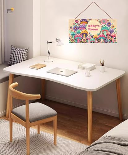 Personalized Name Wood Plaque Sign Mushroom Floral Rustic Door Sign Kids Room Nursery Wall Art Decor Customizable Plate for Son Daughter Baby Toddler Bedroom