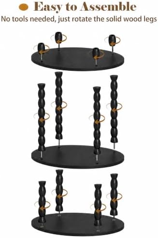 3-Tier Oval Side Table, Small End Table with Solid Wood Spindle Legs Black