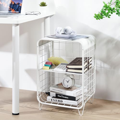 APEXCHASER Cute Nightstand,3 Tier Metal Side Table,White