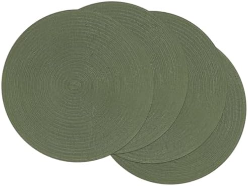 SHACOS Round Placemats Set of 4 Washable 15 inch Round Table Mats Cotton Polyester Woven Braided Place Mats for Dining Table Wedding Party Decor (Olive Green, 4)