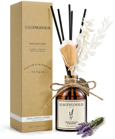 Reed Diffuser Set, Lavender Scent Diffuser with 10 Sticks & Decorative Flower, Long Lasting Diffusers for Home Fragrance, Vintage Decor for Bathroom Bedroom Office Shelf, 5 Fl.oz