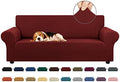 KEKUOU Stretch Couch Covers for Sofa, 3 Cushion Couch Slipcover,Dark Red