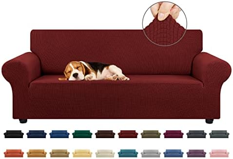 KEKUOU Stretch Couch Covers for Sofa, 3 Cushion Couch Slipcover,Dark Red