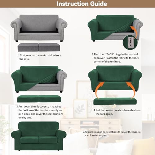 WEERRW Velvet Stretch 3 Pieces Couch Cover for Sofa Washable, Emerald Green